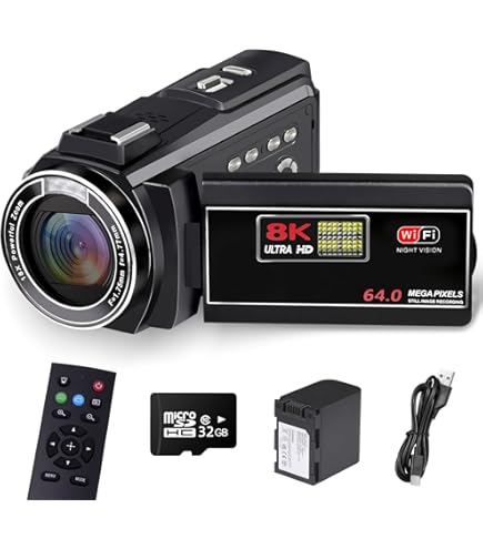 Amazon | ビデオカメラ 8K HDMI出力WIFI機能6400万画素18倍