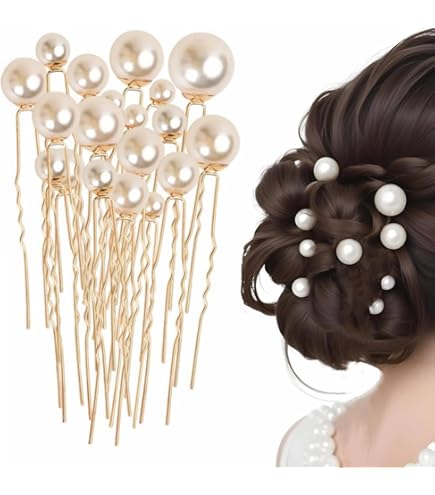 Amazon | YFFSFDC Uピン ヘアピンパール 髪飾りパールピン5サイズ18