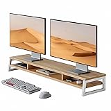 Fenge モニター台 卓上 デスクシェルフ モニタースタンド パソコン台 2段 木製 幅108cm pc台 机上台 デュアルモニター 台 机上ラック 卓上台 デスク周り収納 ディスプレイ 台 (ダークオーク)