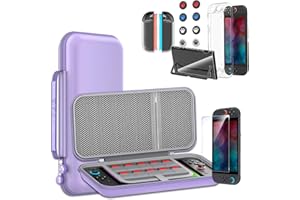 Switch 2 専用 ケース Sungale 収納ケース＋ガラス保護フィルム＋スティックキャップ8枚＋分体式設計 PCカバー+ TPUグリップカバー 10ゲームカードスロット 大容量 収納バッグ 耐衝撃 防塵 全面保護 防水（パープル）