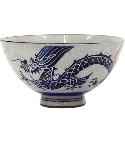 Amazon | 茶碗 飯碗 陶器/撥水 龍神 茶碗 毛料/ドラゴン 竜 飛龍 純