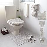 トイレタリー 4点セット 「ストローク」チャコール リネン×コットン | トイレマット 60cm×60cm ／ トイレふたカバー ／ スリッパ ／ トイレットペーパーホルダー ／ 日本製 洗える おしゃれ かわいい 綿 麻 足元 足下 マット 60×