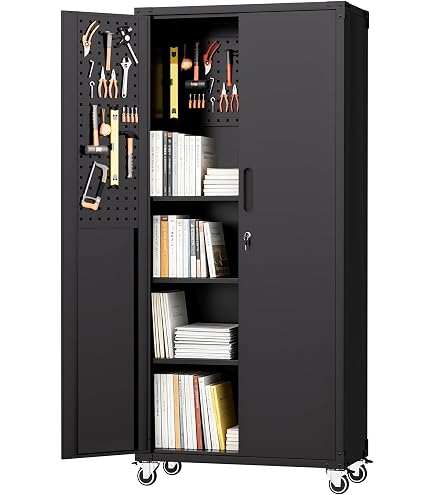 Amazon.co.jp: AQY 鍵付きキャビネット 5段 高さ180 cm 棚板可動