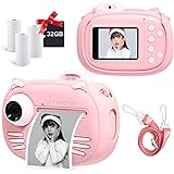 子供用プリントカメラ キッズカメラ サーマル加熱仕組みインスタントカメラ 2.4インチ画面 1200mAh大容量のバッテリー 4000万画素 1080P FHD動画 8倍ズーム 子供用カメラ 前後レンズ搭載 自撮り可能 子供用デジタルカメラ 32GB