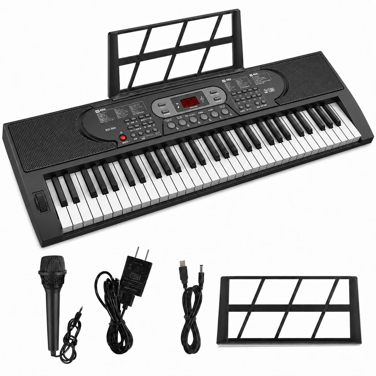 電子ピアノ 61鍵盤 キーボード 【日本語で表記】ピアノ 70デモ曲 200音色 200リズム内蔵 LCDディスプレイ搭載 初心者 持ち運び 軽量 2WAY給電 日本語取扱説明書 Black