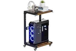 Ansionsol Computer Tower Stand, 2-Tier Metal CPU Holder Stand with Lockable Wheels, Adjustable Under Desk PC Shelf, Mobile Ro