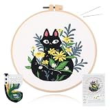 ALLMIRA 刺繍キット 初心者 セット ししゅうキット 刺しゅう クロスステッチ 手作り DIY刺繍工具 刺繍 枠 20CM1本 刺繍糸 刺繍用布1枚 刺繍針2本 英語説明書付き (ねこ みどり 1個入)