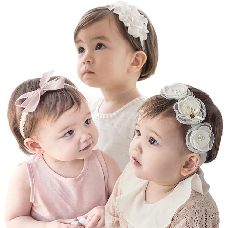 Amazon.co.jp: ベビー ヘアバンド 4本セット 可愛い 白 レース 花