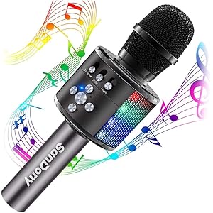 【2019進化版】 カラオケマイク bluetooth ポータブルスピーカー ブルートゥース ワイヤレスマイク 高音質 音楽再生 ノイズキャンセリング LEDライト付き 大容量 2800mAh Android/iPhoneに対応 (ブラック)