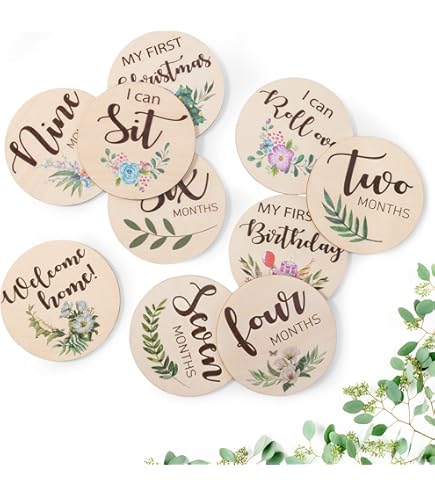 3D Wooden Daisy Baby Monthly Milestone Sign Cards 1-12 Months Interchangeable Monthly Milestone Wood Discs Announcement Sign For Baby Shower Newborn Photo Props Gifts(Pink - View #2