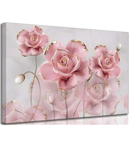 rose pink絵画3点 Amazon.co.jp: ZQQARTローズキャンバスウォール