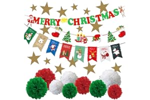 ミウォルナ クリスマス 飾り ガーランド 飾り付け 7種類セット 装飾 壁飾り デコレーション 豪華 大容量セット ボンボンフラワー オーナメント スター ツリー 星 飾りつけ