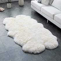 ホワイト羊毛ラグ 約200cm x 50cm Amazon｜ムートンラグ 天然羊毛本物の毛皮 ラグムートン マット