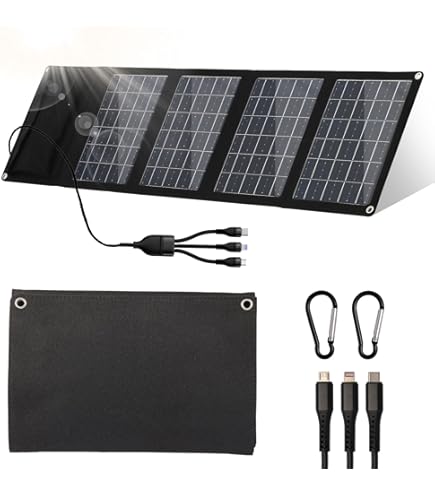 Amazon | 60W 折りたたみ式ソーラーパネル 2 USB & 1 Type C