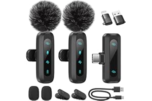 2026 Pin Microphone, Wireless Pin Microphone, Compatible with iPhone/iPad/PC/Android, Simultaneous Use of 2 People, Instant Connection, Built-in LED Indicator, Noise Reduction, Sound Picture Sync