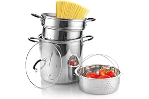 Cook N Home 4-Piece Stainless Steel Pasta Cooker Steamer Multipots, 12 Quart, Silver