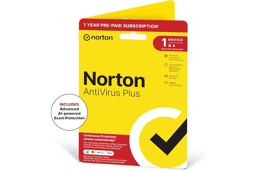Norton AntiVirus Plus 2020, Antivirus software for 1 Device and 1-year subscription with automatic renewal, PC or Mac, Activa