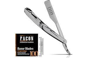 100 BLADES + Facón Professional Marble Straight Edge Barber Razor - Salon Quality Cut Throat Shavette