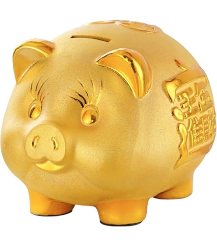 Amazon.co.jp: Alpha Depot ブタ 豚 貯金箱 金色 インテリア 開運 金運