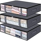 3-Pack 40L Underbed Storage Bags,H HOME-MART Under Bed Shoe Storage Containers Clothes Organizers with Reinforced Handles,See