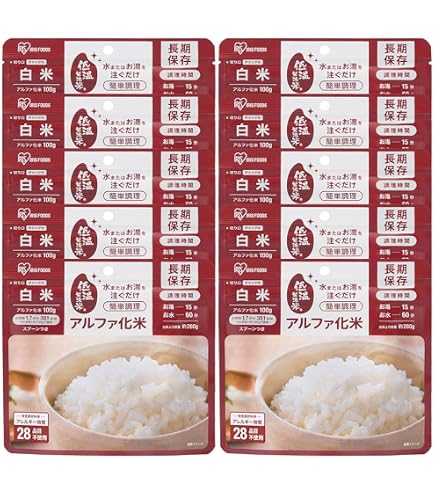 Amazon.co.jp: 尾西食品 アルファ米 白飯 100g×10個 | お湯で約15分