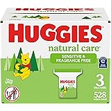 HUGGIES Natural Care Unscented Baby Wipes, Sensitive, 3 Refill Packs (528 Total Wipes)