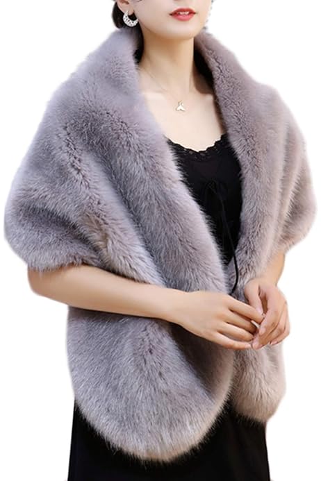 新品】グレー ファーショール サテン裏地付き