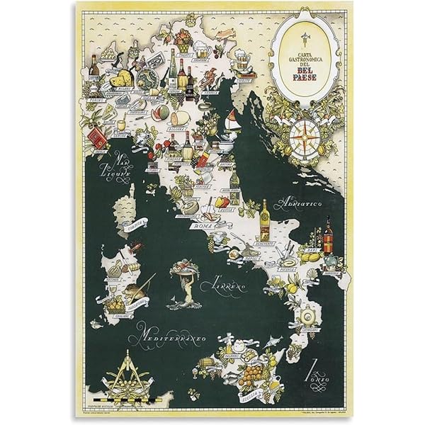 Amazon｜Llxhg 1949イタリアのヴィンテージ地図フードアドベンチャー 