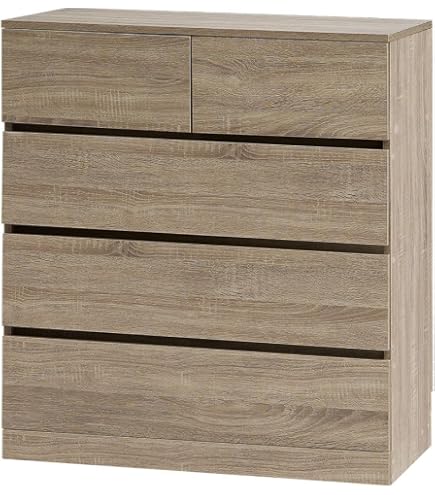 Amazon｜リビングチェスト 【5段】 幅80cm 木製 取っ手：ブラック(黒