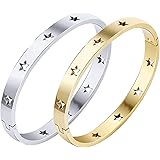 2 Pcs Stainless Steel Star Buckle Bracelet Bangle Polished Bracelet Open Clasp Classical with Stainless Steel for Men's Women