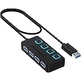 SABRENT 4-Port USB 3.0 Data Hub with Individual LED Power Switches | 2 Ft Cable | Slim & Portable | for Mac & PC (HB-UM43).