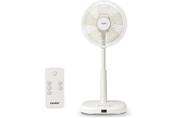 COMFEE' 扇風機 リビング ACモーター 静音 リモコン付き 左右自動首振り 上下角度調節 風量3段階調節 1~7h タイマー機能 強力送風 省エネ 小型 コンパクト 洗える 5枚羽根 軽量 ベージュ色