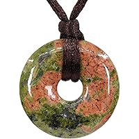 [Keleny] ナチュラル ジェムストーン ドーナツ 30mm ビーズ ペンダント ブラウン ロープ ネックレス