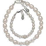 Sterling Silver Mom and Me Cultured Pearl Bracelet Set with Swarovski Crystals for Mother and Daughter