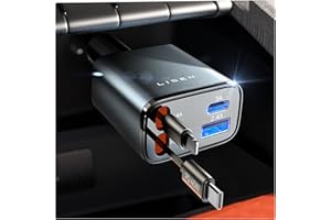LISEN USB Car Charger Retractable Cord Socket (2026 New PD45W Fast Charging, Minimum 4-in-1 Design), Cigarette Lighter Socket, USB-C + USB-L, PD3.1/QC3.0/PPS, 31.5 inches (80 cm) Cable, Car Supplies, Gadget, Convenient Goods, Car Accessories, Compatible with 12 V/24 V, Vezel, 50 Prius, Gymny, iPhone Models Switch, iPad, Compatible with all USB-C Devices, Father's Day Gift