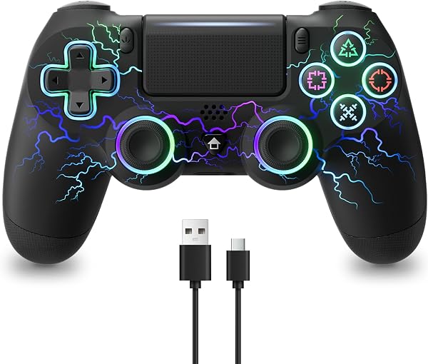 PS4 コントローラー ワイヤレス 無線/有線 ホール効果スティック 背面ボタン RGBライト TURBO連射 振動調整 1000mAhバッテリー ジャイロセンサー搭載 3.5mmイヤホンジャック P3/P4/P4 Pro/Slim/PC/スマホに対応 - 1