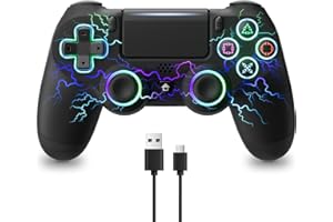 PS4 コントローラー ワイヤレス 無線/有線 ホール効果スティック 背面ボタン RGBライト TURBO連射 振動調整 1000mAhバッテリー ジャイロセンサー搭載 3.5mmイヤホンジャック P3/P4/P4 Pro/Slim/PC/スマホに対