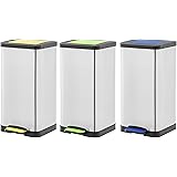 Amazonベーシック ゴミ箱 リサイクルボックス ソフトクローズの蓋 15L×3個セット 長方形, ブルー, グリーン, イエロー