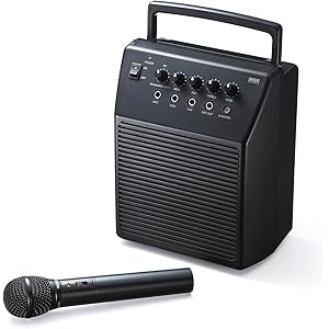 サンワダイレクト ワイヤレスマイク スピーカーセット 拡声器 アンプ内蔵スピーカー 会議 イベント 対応 マイク入力2系…