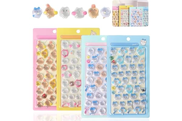 【4枚セット】3dシール ぷくぷくシール 中実 手帳用 可愛い 立体 Mocasa ぷっくり かわいい ステッカー 手帳 女の子 透明 台紙 用 泡ステッカー ジュエル風 手帳用 diy用 水筒用 携帯電話飾り用 手芸用品 (JYKW)