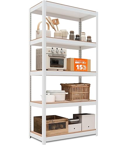 Amazon｜スチールラック メタルラック 幅120cm 5段 ホワイト 幅約120