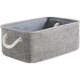 TheWarmHomeかご バスケット 収納 かご 30cm×20cm×13cm カゴ 引き出し収納 収納ボックス 綿麻製 布製 コンパクトデスク収納 玄関収納 おもちゃ収納 折り畳む式 おしゃれなインテリア雑貨 高耐久性 ハンドル付き グレー
