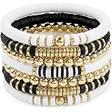 14K Gold Plated Bead Ball Bracelet Stretchable Elastic Gold Beaded Bracelets for Women