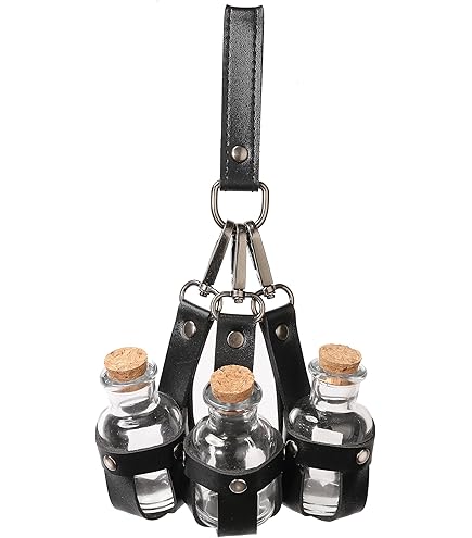 Medieval Alchemy Costume Belt With 4 Potion Vials - Fantasy Faux Leather Wizard LARP Gear