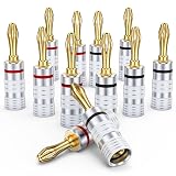 MOSAWG バナナプラグ赤＋黒、24k金メッキbanana plugs スピーカーケーブルコネクター アルミメタルシェル 12AWG～18AW (12個（6ペア, バナナプラグ)