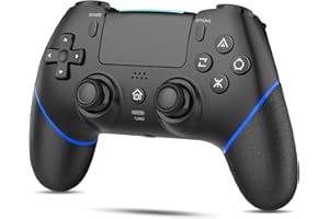 PS4コントローラー【2025年新版·金賞傑作】Onefun ps4 コントローラー 大容量1000mAh Bluetooth無線接続 背面ボタン付き マクロ機能 Turbo自動連射機能 6軸ジャイロセンサー搭載 16時間連続使用 高耐久ボタン イヤホンジャック付き ワイヤレス4コントローラ ー P4/P4 Pro/Slim/PC対応 日本語取扱説明書 （ブラック/ブルー）