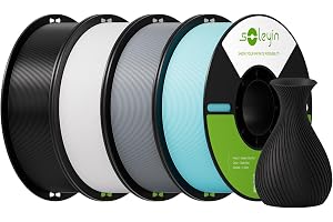 PLA Filament 1.75mm 4KG, 3D Printer Filament 4 Pack 1kg Spool, Neatly Wound, ±0.02mm Accuracy, High-Speed & Strong Toughness, No Warping, Fits Most FDM Printers (Black & White & Gray & Blue)