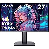 KOORUIモニター27インチ、FHD/1080PフルHDグレアフリーディスプレイ、IPSパネル、100Hzリフレッシュレート、VGA/HDMI（1.4）コネクタ、アンチブルーライトおよびアンチフリッカー技術、VESA対応、チルト、スイベル、高さ調節