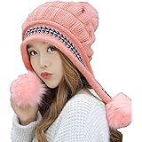 [ココマリ] ニット帽 レディース ポンポン 付き あったかい 裏ボア 冬 ニット 帽子 スノボ スキー 耳当て キャップ 防寒