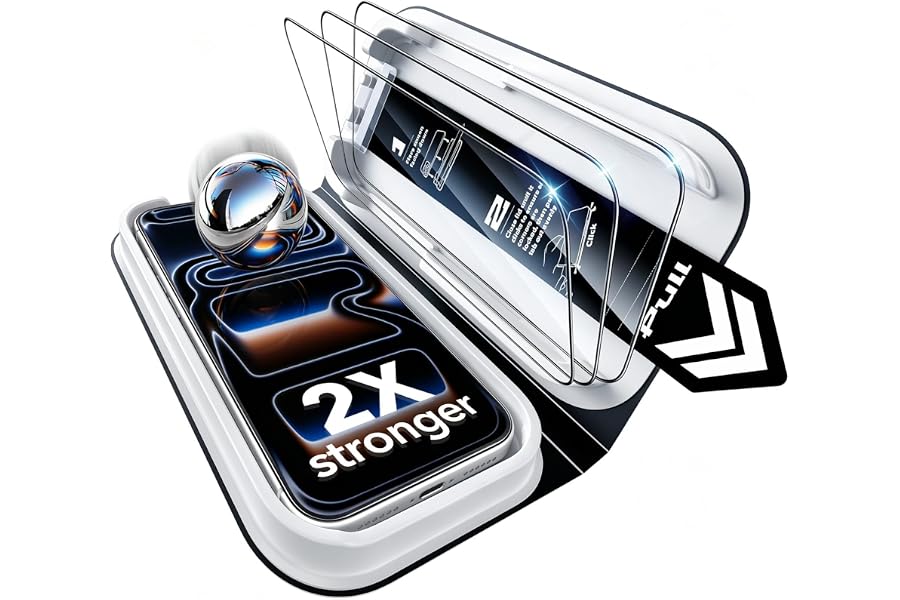 ESR 3 Pack for iPhone 17 Pro Max Screen Protector, Classic | Easy One-Pull Installation, 2X Impact Absorption, 9H Tempered Gl